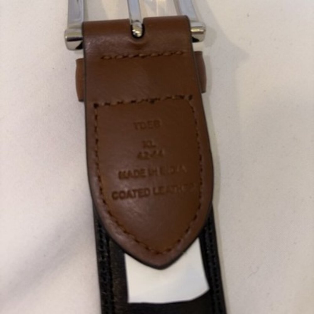 Coated Leather Dress Belt Men’s Sz 40-42” Brown Silver Buckle Inlay Braid - Picture 2 of 5